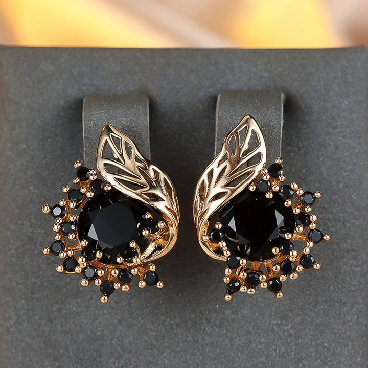 Leaf Openwork Halo Gemstone Stud Earrings (5 Colors Delicate Luxury Statement Earrings)