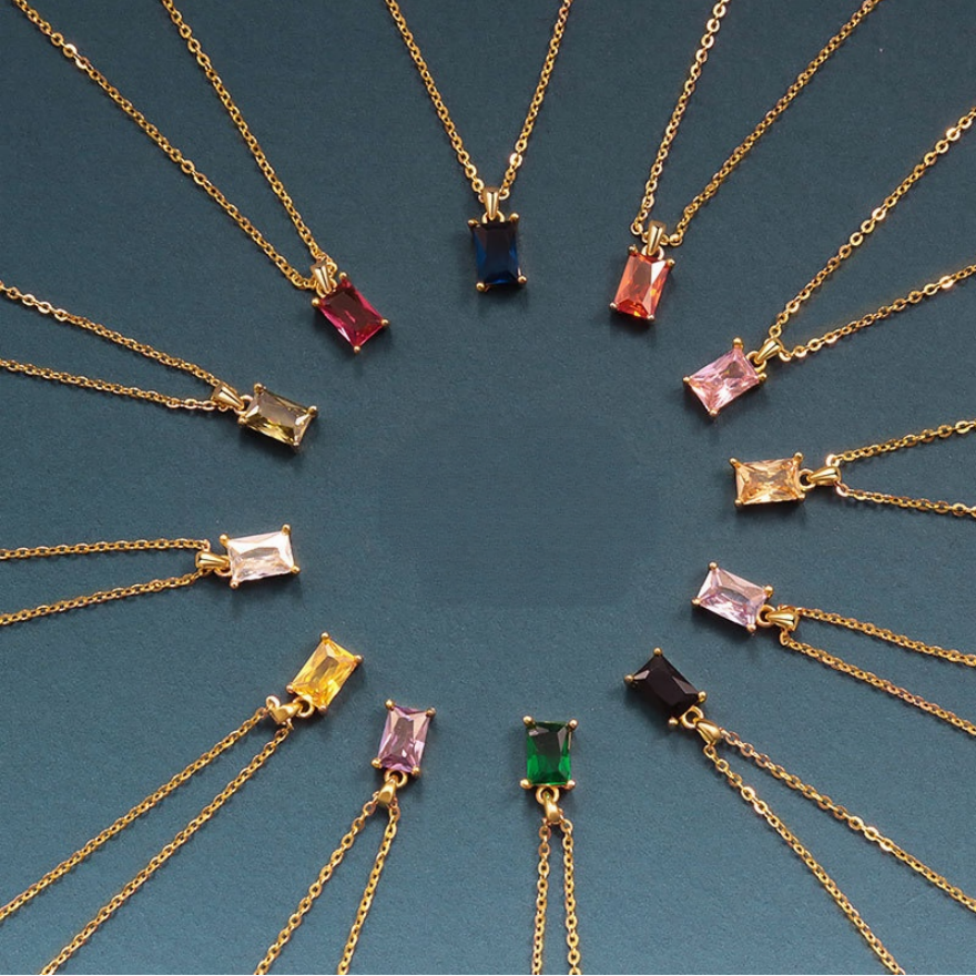 Multicolor Rectangular Diamond Pendant Necklace