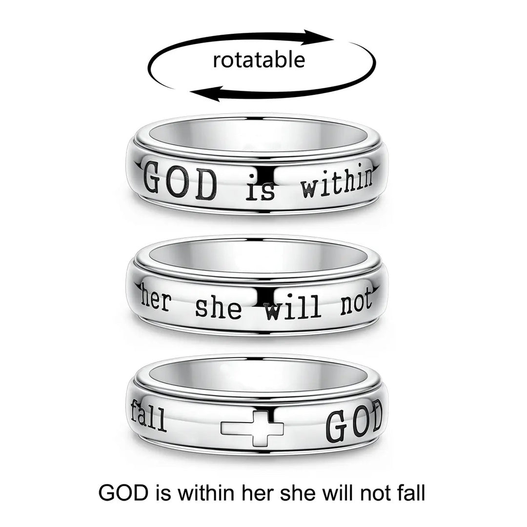 Rotatable Engraved Cross Ring, S925 Silver Inspirational Scripture Wide‑Band Faith Ring