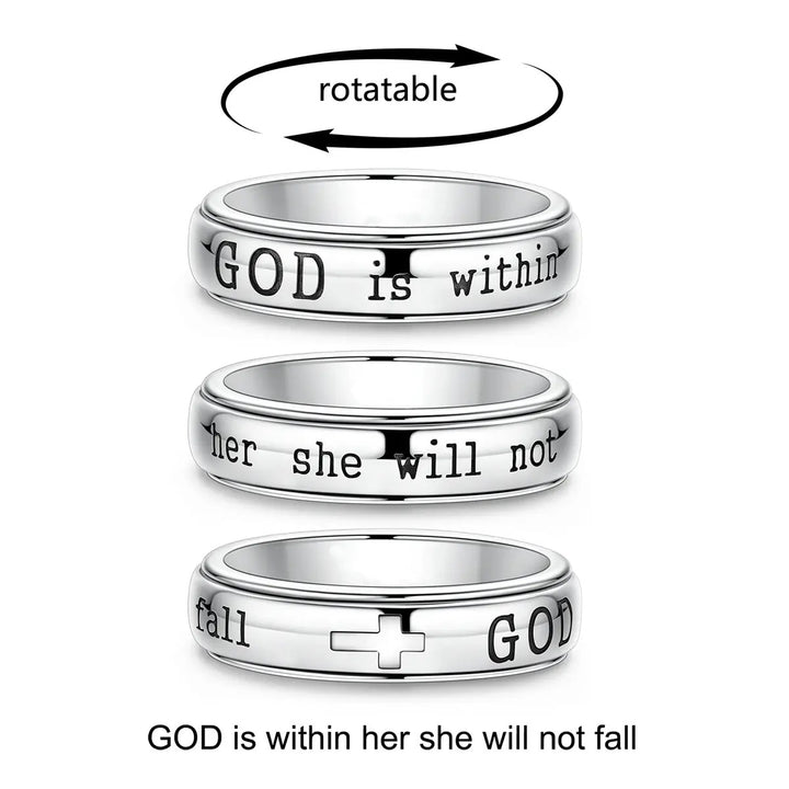 Rotatable Engraved Cross Ring, S925 Silver Inspirational Scripture Wide‑Band Faith Ring