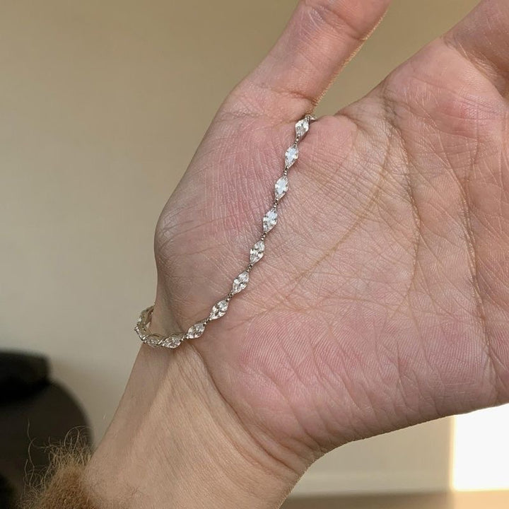 Marquise Cut Diamond Tennis Bracelet, Luxurious Full Stone Thin Bracelet for Women