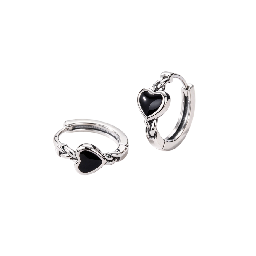 Black Heart Braided Hoop Earrings