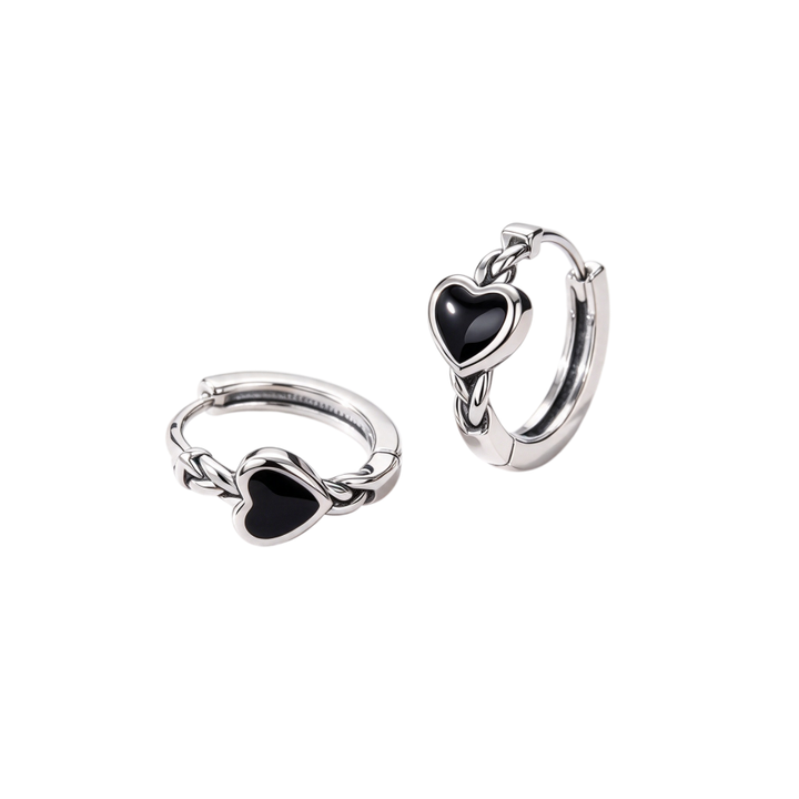 Black Heart Braided Hoop Earrings