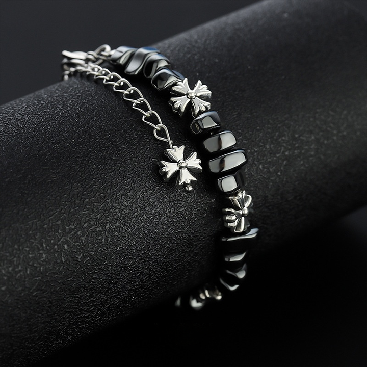 Vintage Antique Cross Flower Bead Jewelry, Multi-Style Unisex Punk Bracelet & Necklace
