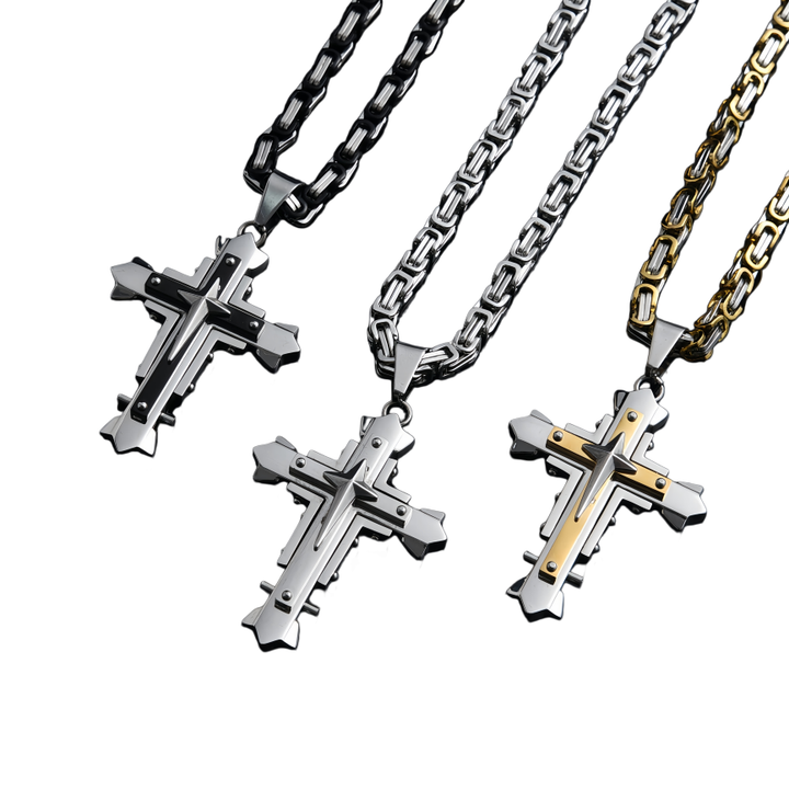 Punk Style Emperor Chain Cross Pendant Necklace (3 Colors Edgy Men's Statement Jewelry)