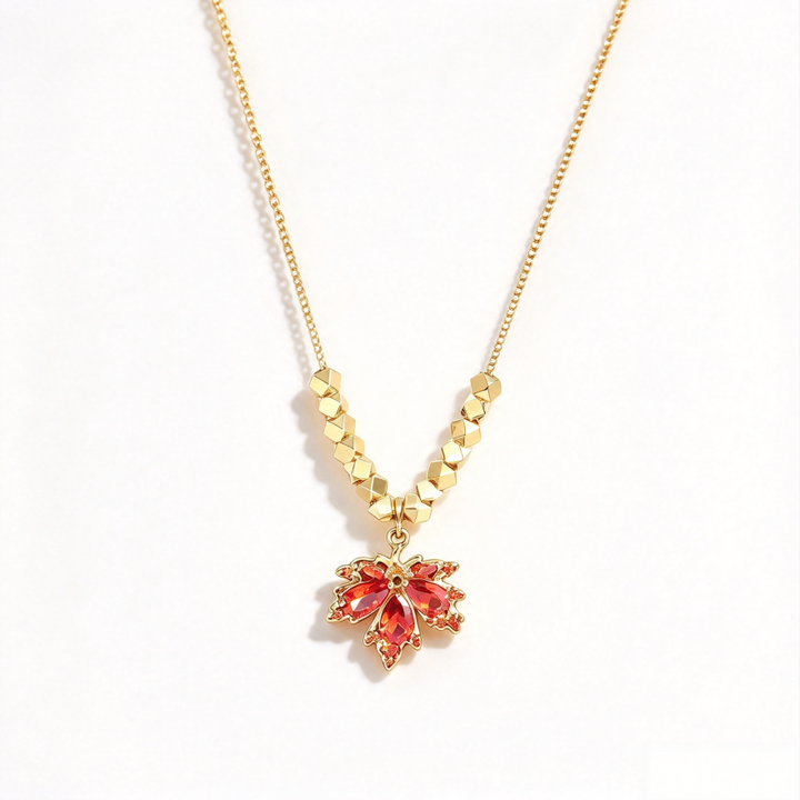 Red Diamond Maple Leaf Pendant Necklace