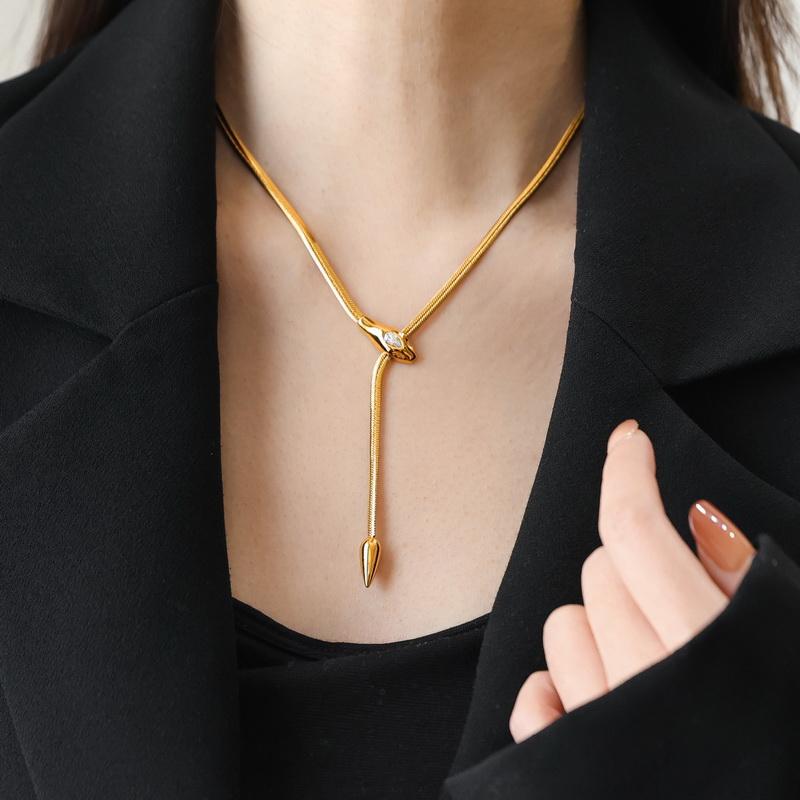 Snake-Shaped Y-Drop Herringbone Necklace (2 Colors Luxury Women's Chain)