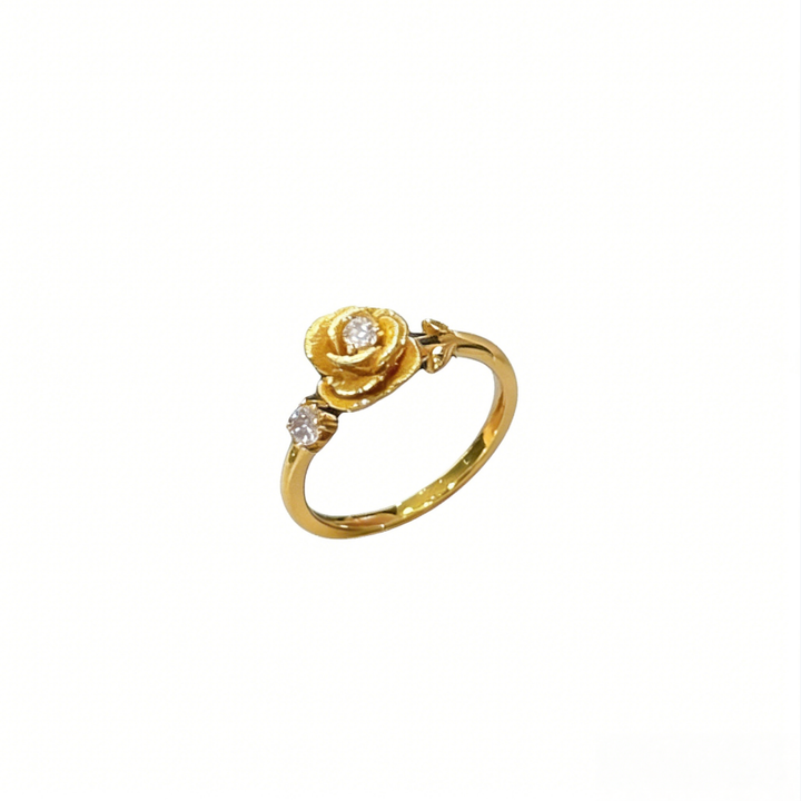 Vintage Rose Diamond Gold Tone Ring (French Romantic Statement Band)
