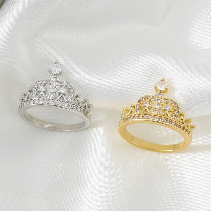 Exquisite Paved‑Crown Women's Ring, Gold & Silver Two‑Tone Options