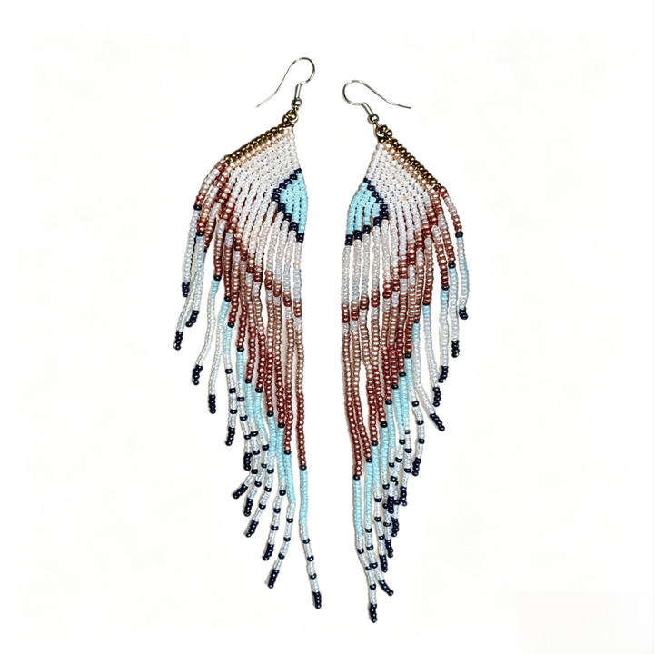 Boho Handmade Seed Bead Tassel Earrings, Ethnic Color Block Triangle Long Dangle Beaded Hook Earrings for Vacation