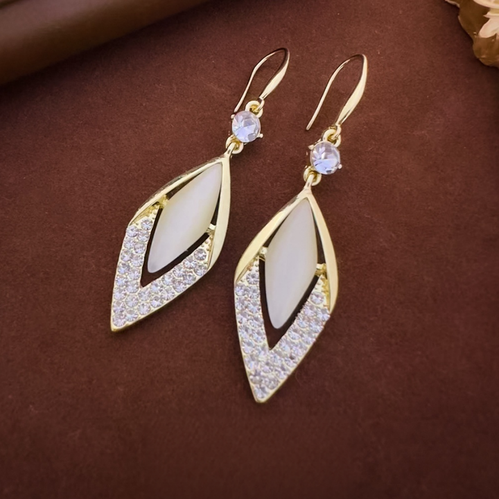 Marquise White Stone Paved Crystal S925 Silver Hook Earrings, Luxury Long Leaf Drop Earrings