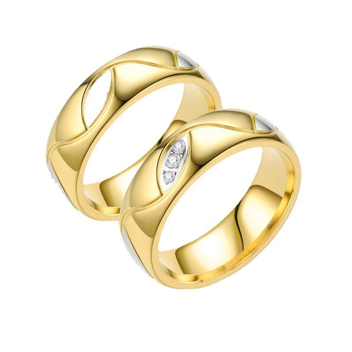 Two-Tone Heart-Accent Couple's Ring – Minimalist Gold & Silver Contrast Engagement/Wedding Bands
