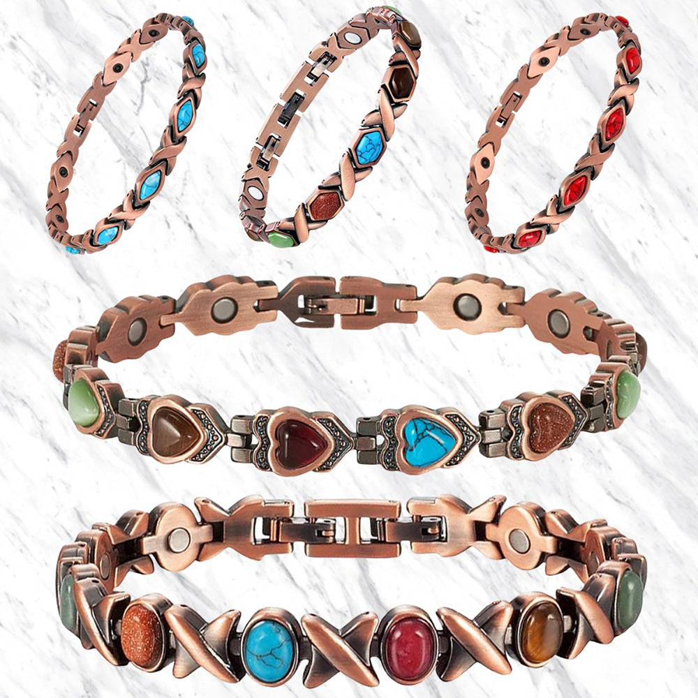 Vintage Copper Multi-Stone Magnetic Therapy Bracelet (Multiple Styles Women's Health Bangle)