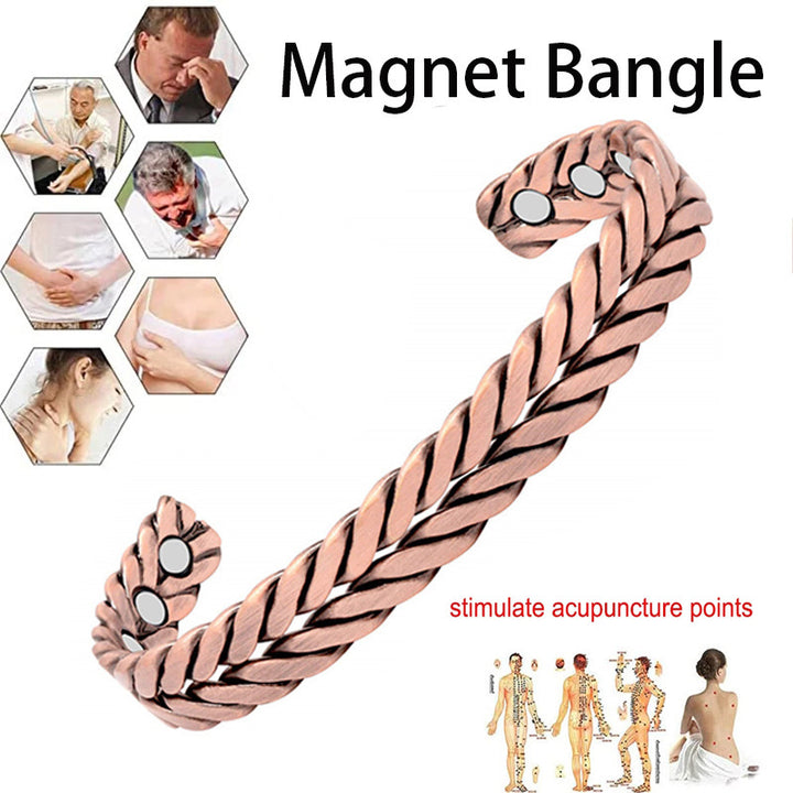 Vintage Double Twist Copper Magnetic Cuff Bracelet, Unisex Solid Copper Health Bangle