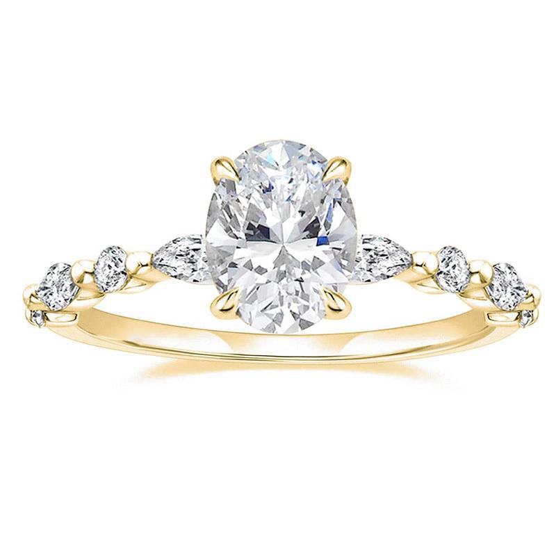 Oval Center Stone Vine-Style Diamond Ring (2 Colors Delicate Engagement Band)