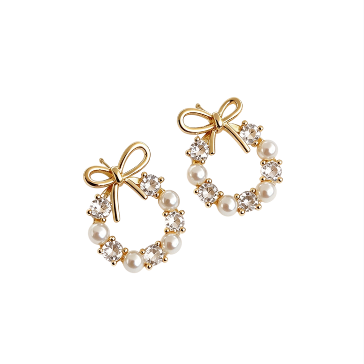 Bow Pearl Wreath Earrings
