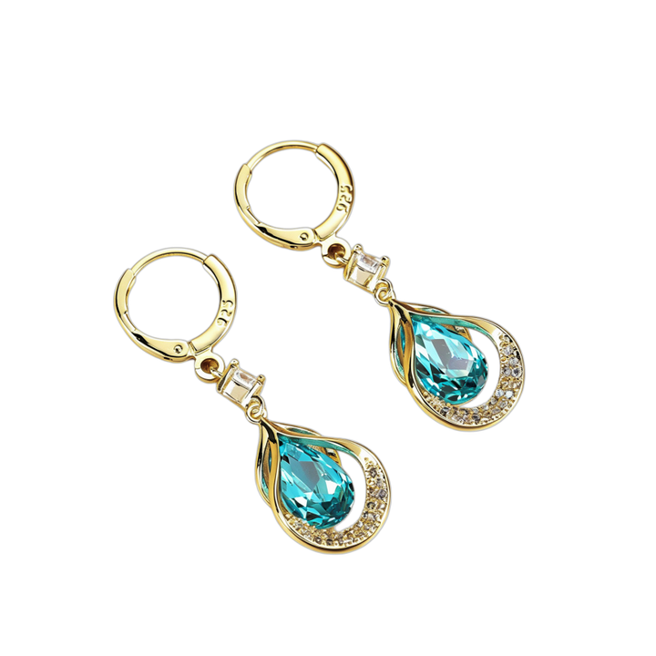 Hollow Waterdrop Gem Hoop Earrings, Luxury Teardrop Gem Dangle Earrings, 3 Colors For Women