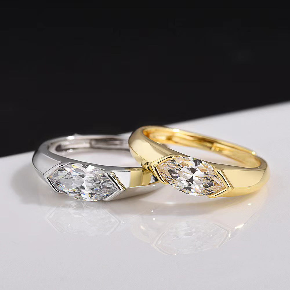 Marquise‑Cut Bezel‑Set Solitaire Ring, Two‑Tone Options