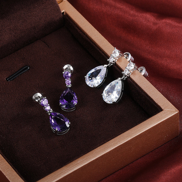 Pear Shaped Teardrop Diamond S925 Silver Drop Earrings, Elegant Long Diamond Dangle Studs Available in Two Colors