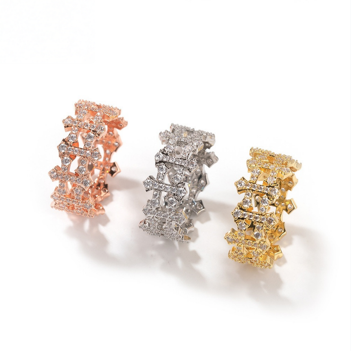 Openwork Cross Diamond Eternity Ring (3 Colors Delicate Luxury Statement Band)