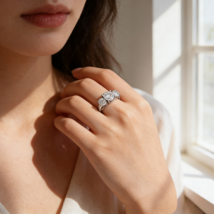 Three-Stone Diamond Statement Ring (Luxury Engagement-Style Gold Band)