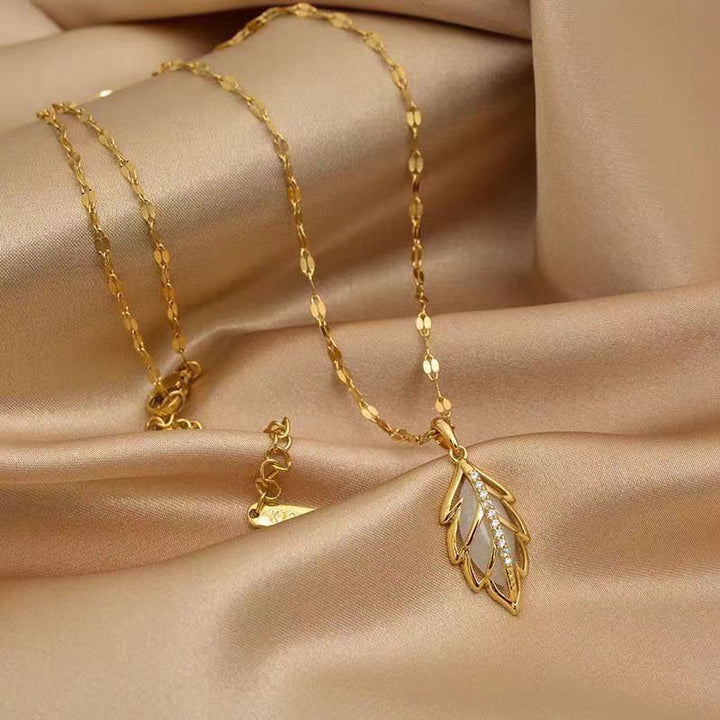 Golden Leaf Gemstone Set (Light Luxury Niche Fresh Earrings + Necklace)
