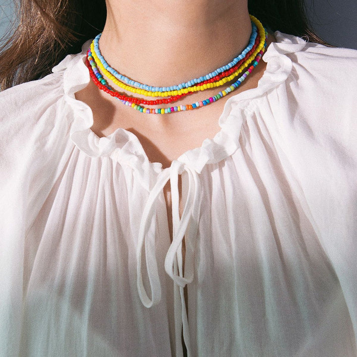 Macaron Frosted Mini Bead Choker, Multi-Color Simple Adjustable Thin Beaded Clavicle Necklace