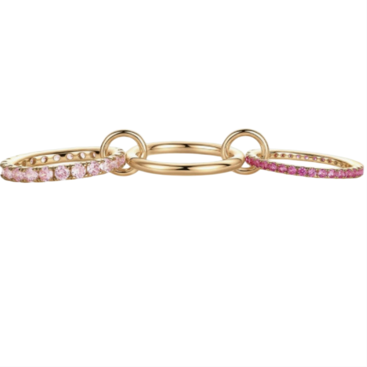 3 Linked Interlocked Stacking Ring, Multi-Color Dainty Chain Band For Women