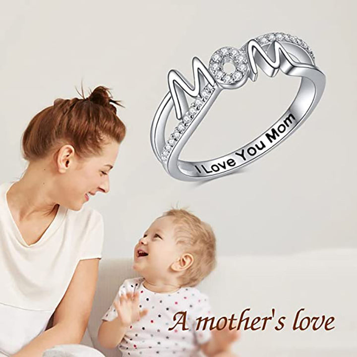 MOM Letter Diamond Mom Ring (Mother's Day Gratitude Gift Band)