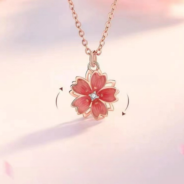 Rotatable Peach‑Blossom 4‑Piece Jewelry Set, Rose‑Gold Tone