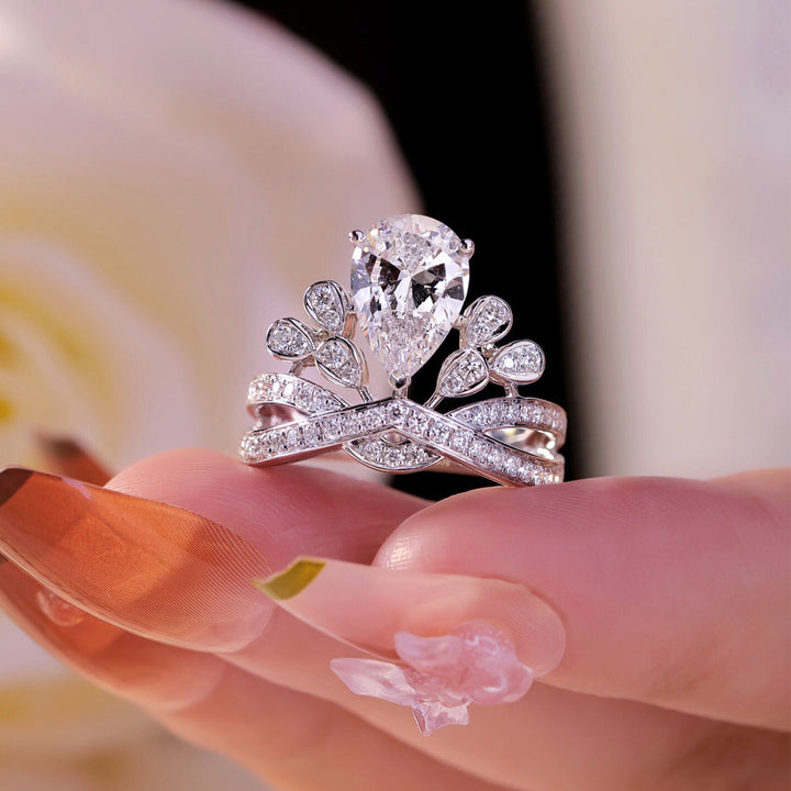 Crown Teardrop Gem Twisted Band Ring, Multi-Color Luxury Engagement Women Ring