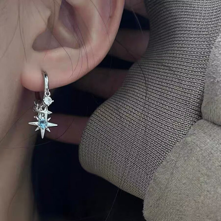Starburst Blue Diamond Tassel Huggie Earrings (Light Luxury Niche Sweet & Cool Earrings)