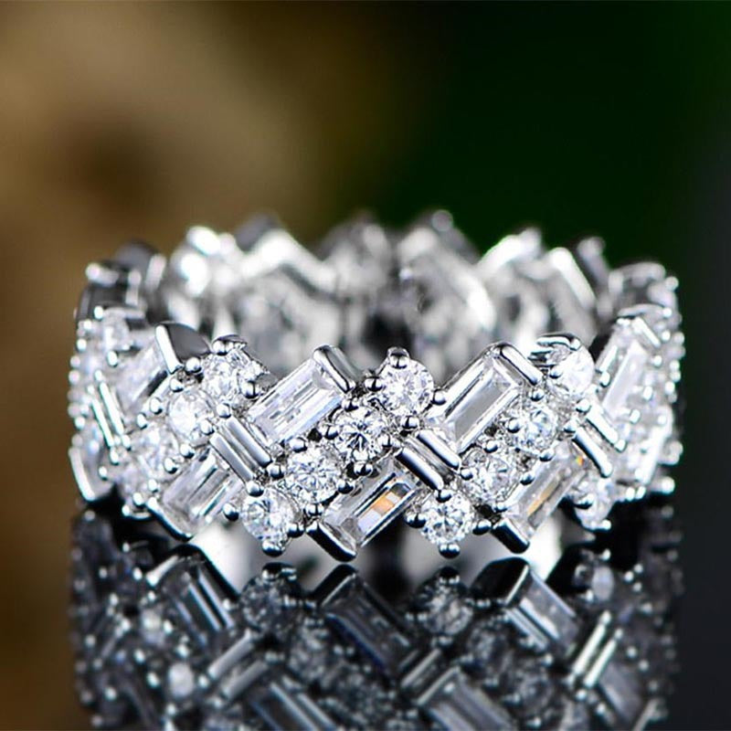Baguette & Round Diamond Full Eternity Ring (Avant-Garde Luxury Shimmer Style)