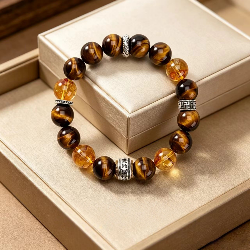 Tiger Eye & Citrine Beaded Bracelet