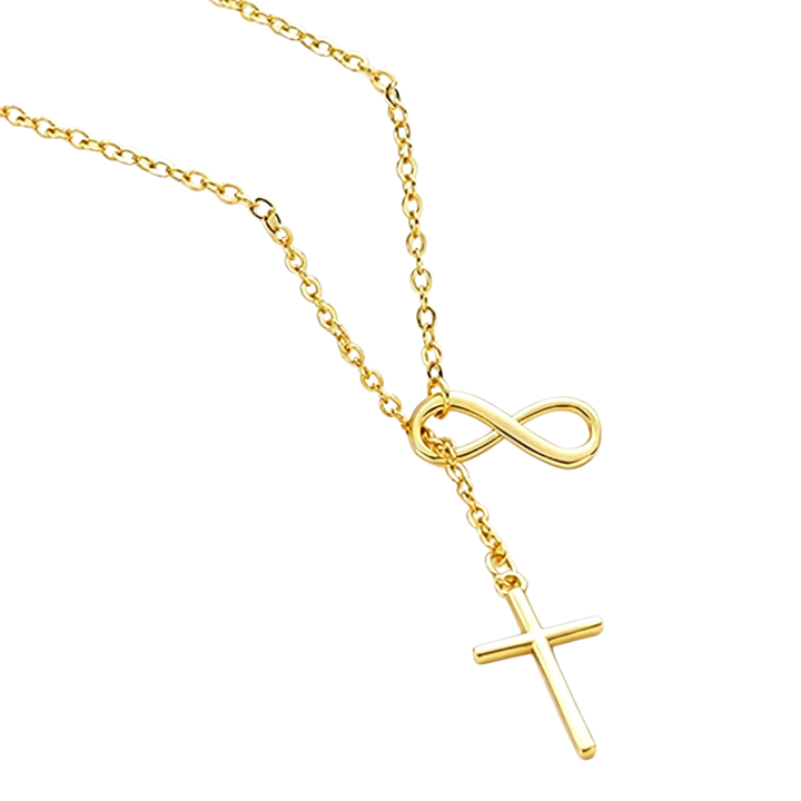 Infinity Symbol Cross Y-Drop Thin Necklace, Gold & Silver Eternal Faith Minimal Clavicle Chain