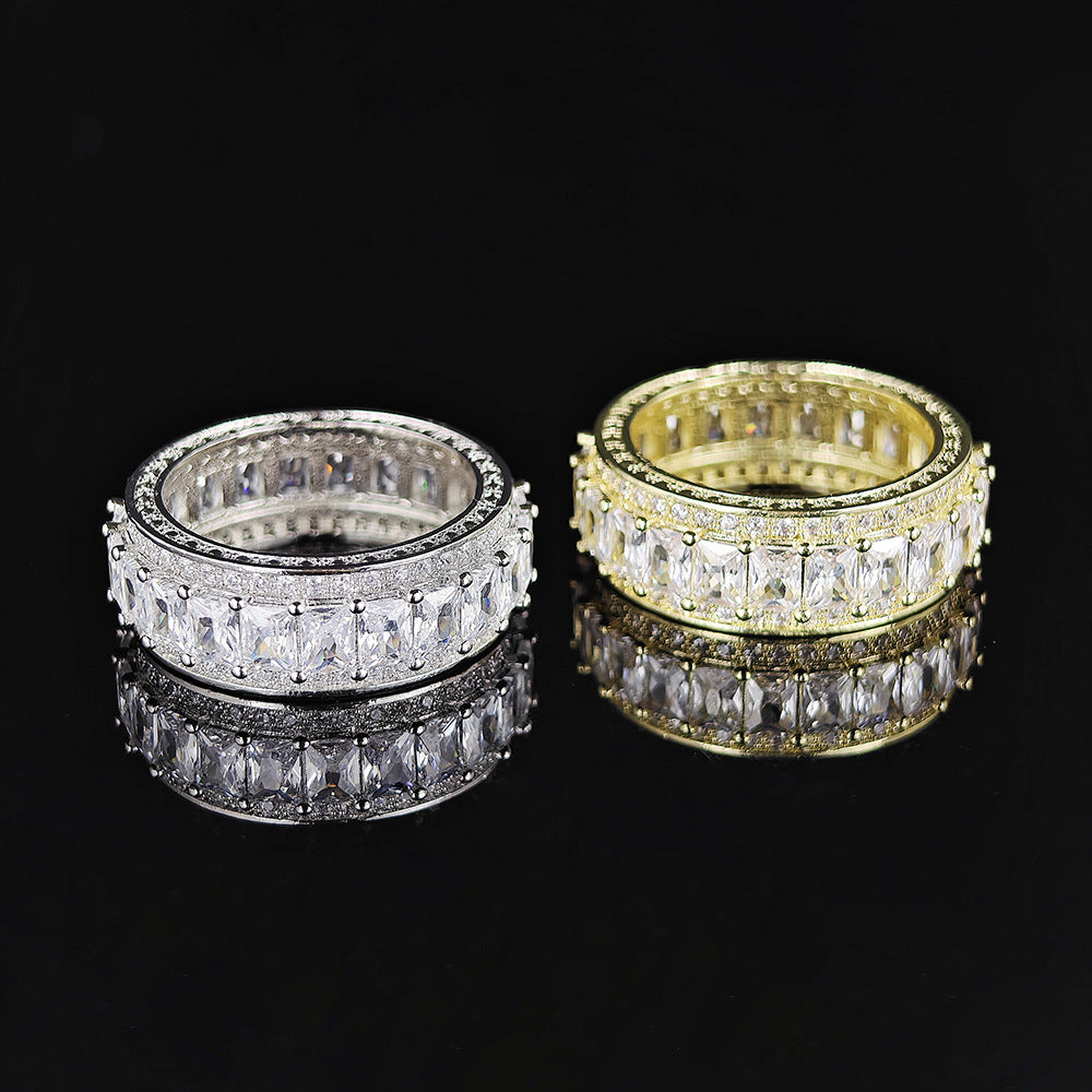 Full Eternity Baguette Cut Diamond Wide Band Ring (2-Tone Luxury Stackable Jewelry)