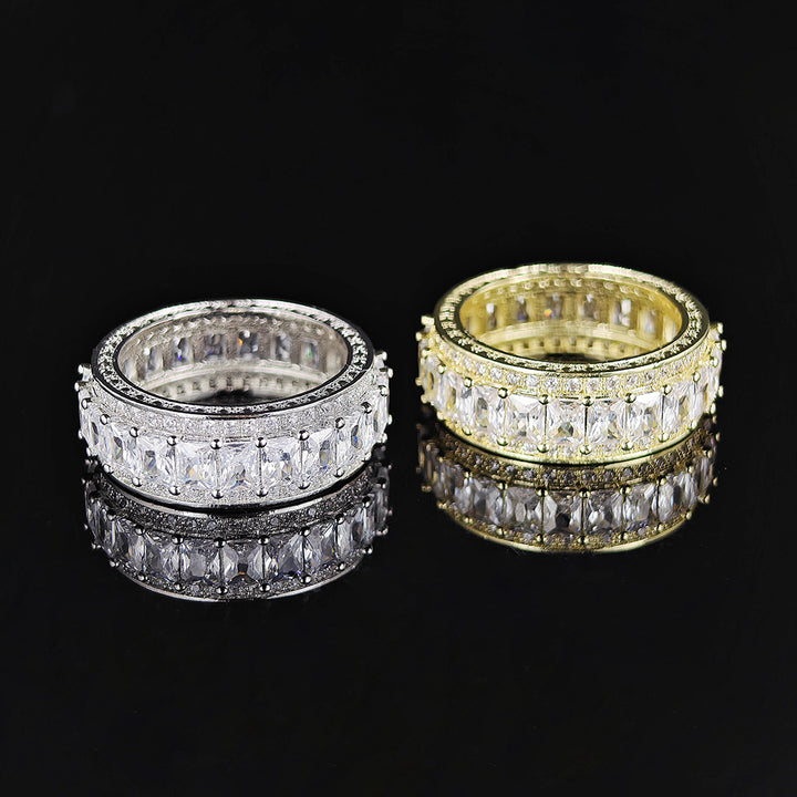 Full Eternity Baguette Cut Diamond Wide Band Ring (2-Tone Luxury Stackable Jewelry)