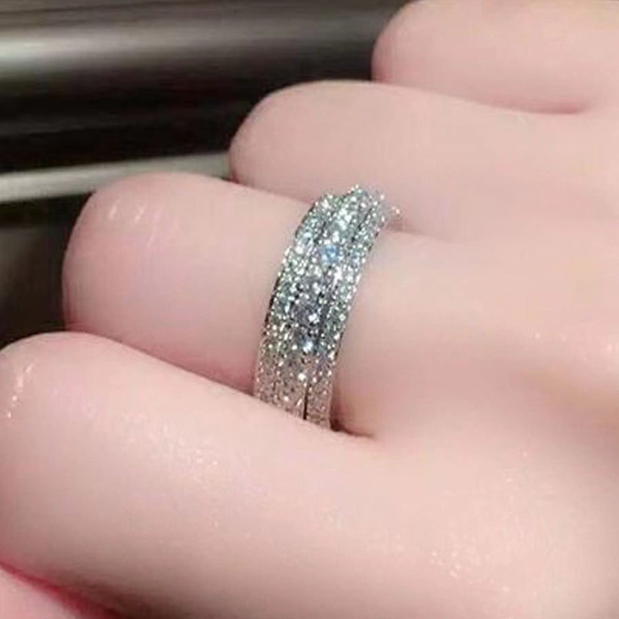 Three‑Row Full‑Paved S925 Silver Band Ring, Vintage Milgrain Eternity Ring With Full‑Circle Diamonds, Gold / Silver / Rose‑Gold Three‑Tone