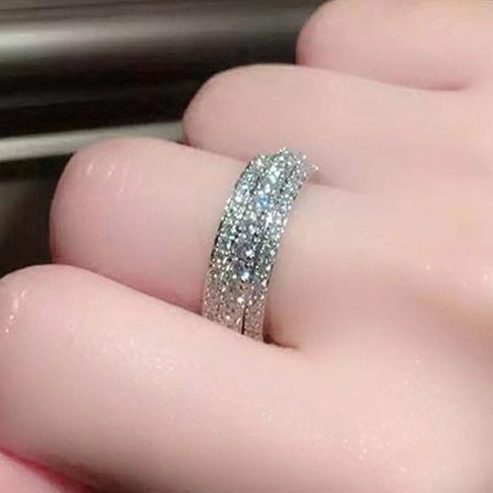 Three‑Row Full‑Paved S925 Silver Band Ring, Vintage Milgrain Eternity Ring With Full‑Circle Diamonds, Gold / Silver / Rose‑Gold Three‑Tone
