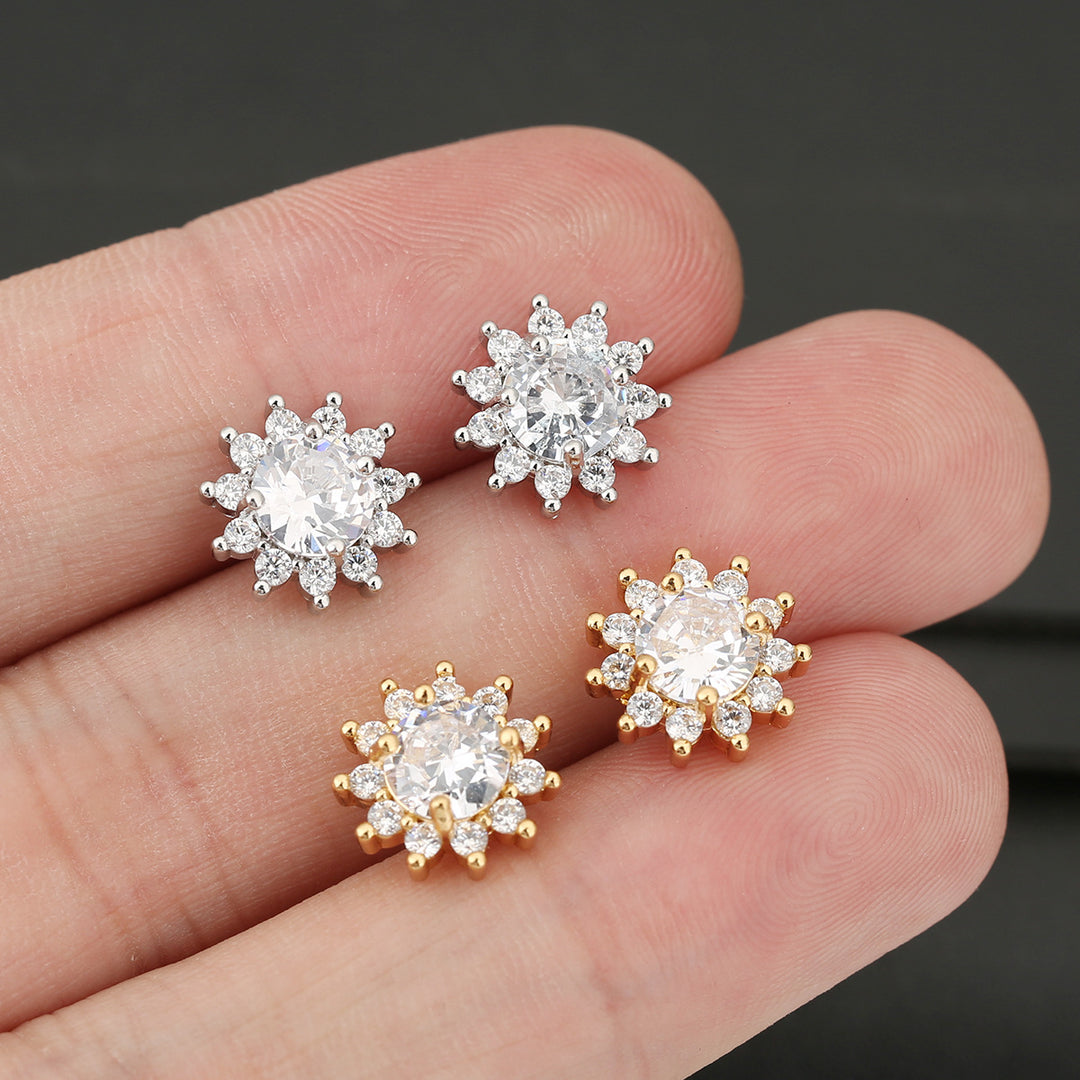 Sunflower Halo Stud Earrings, Two‑Tone Options
