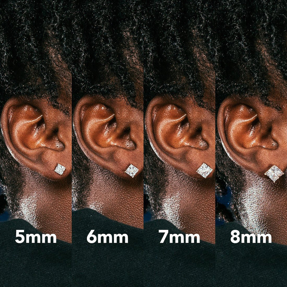 Princess Cut Diamond Multi-Size Stud Earring Set (Light Luxury Versatile Basic Earrings)