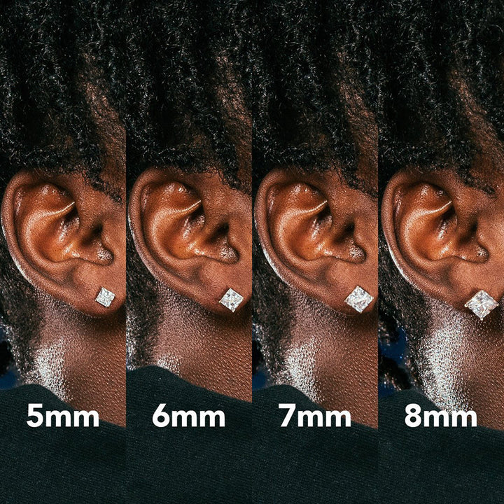 Princess Cut Diamond Multi-Size Stud Earring Set (Light Luxury Versatile Basic Earrings)