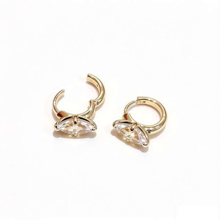 S925 Silver Marquise Cut Diamond Huggie Earrings, Minimalist Paved Hoop Earrings in Gold & Silver Two Tones