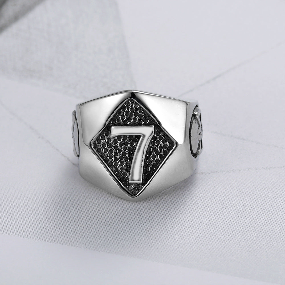 Lucky Number 7 Symbol Ring (Vintage American Biker Style Band)