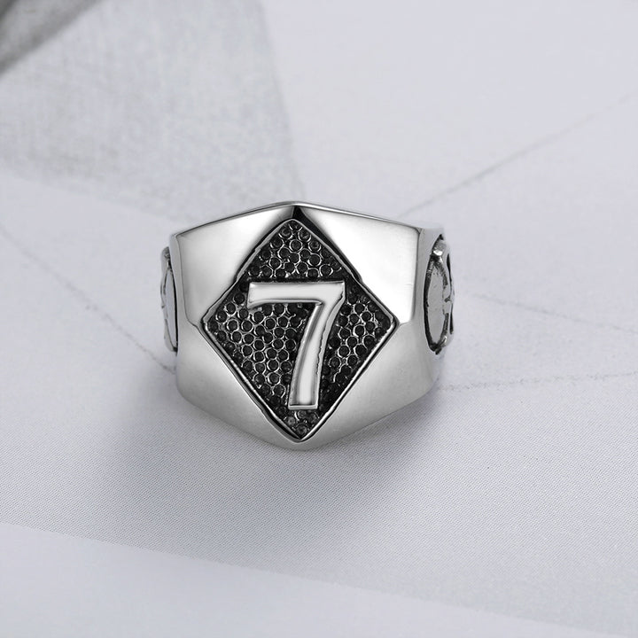 Lucky Number 7 Symbol Ring (Vintage American Biker Style Band)