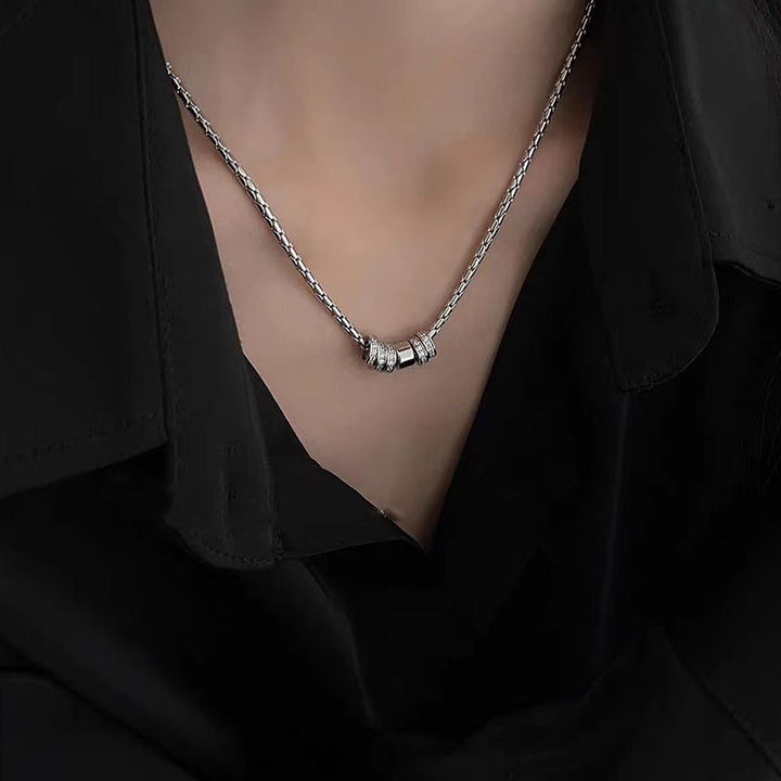 Diamond Triple Ring Spacer Pendant Necklace (Silver Tone Minimalist Luxury Choker)