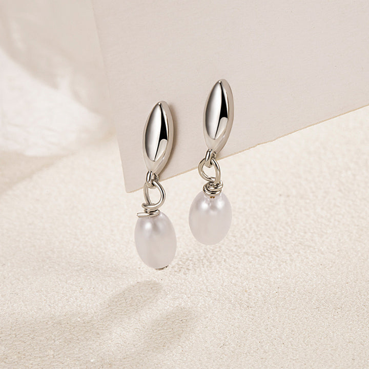 Double Teardrop Pearl Long Drop Earrings, Gold & Silver Minimalist Commuter Dainty Earrings