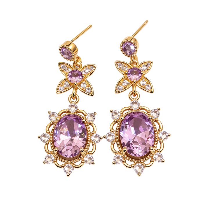 Vintage Amethyst Floral Drop Earrings