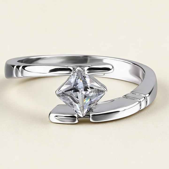 Geometric Square‑Cut Diamond Wrap‑Style Open‑Band Ring