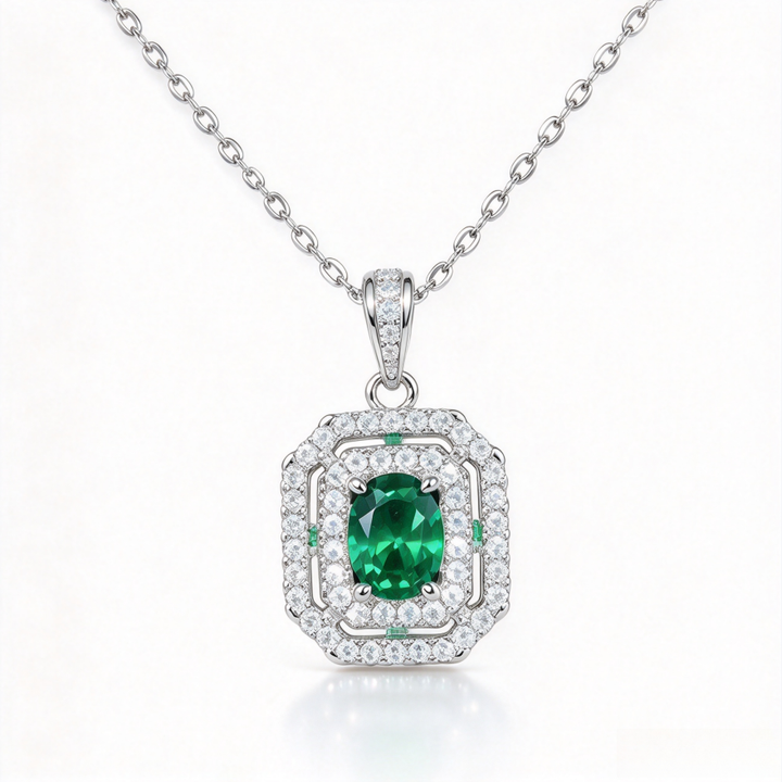 Octagonal Double Halo Gemstone Necklace